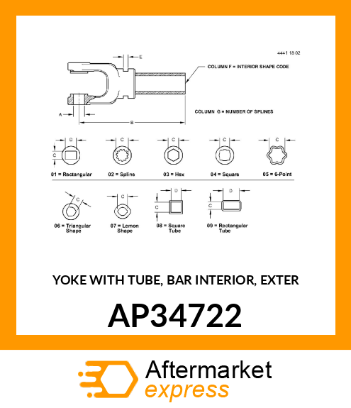 YOKE WITH TUBE, BAR INTERIOR, EXTER AP34722