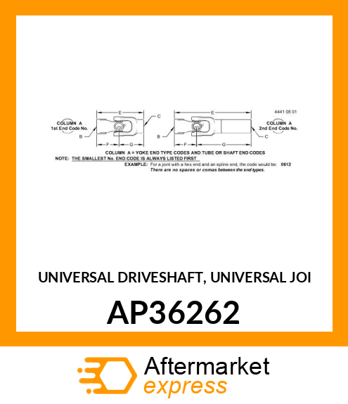 UNIVERSAL DRIVESHAFT, JOINT BAR AND AP36262