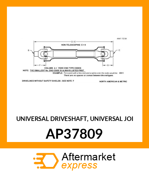 UNIVERSAL DRIVESHAFT, JOINT UNION B AP37809
