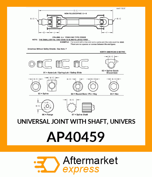 UNIVERSAL JOINT WITH SHAFT, UNIVERS AP40459