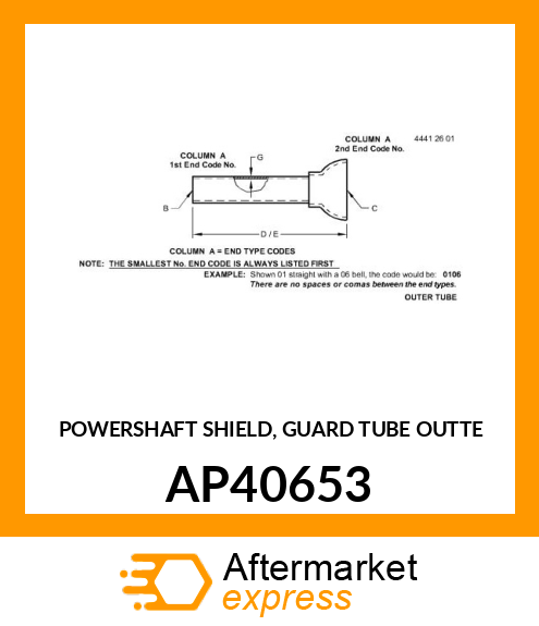 POWERSHAFT SHIELD, GUARD TUBE OUTTE AP40653
