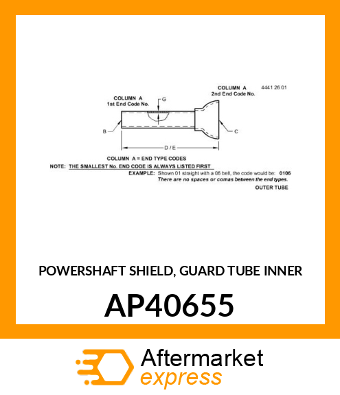 POWERSHAFT SHIELD, GUARD TUBE INNER AP40655