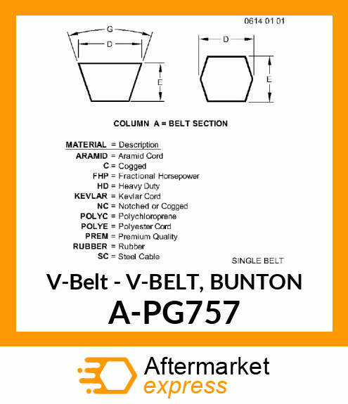 V-Belt - V-BELT, BUNTON A-PG757