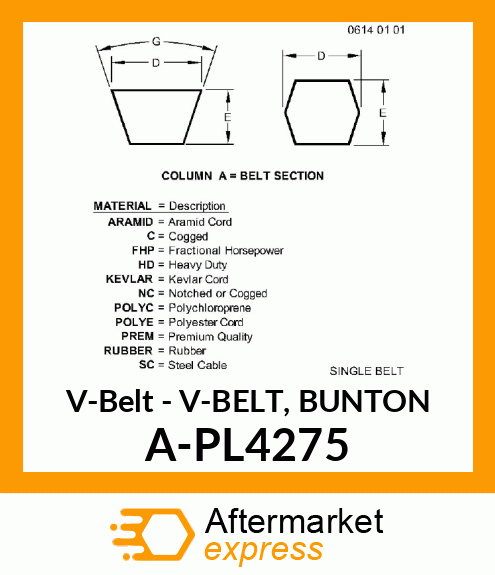 V-Belt - V-BELT, BUNTON A-PL4275