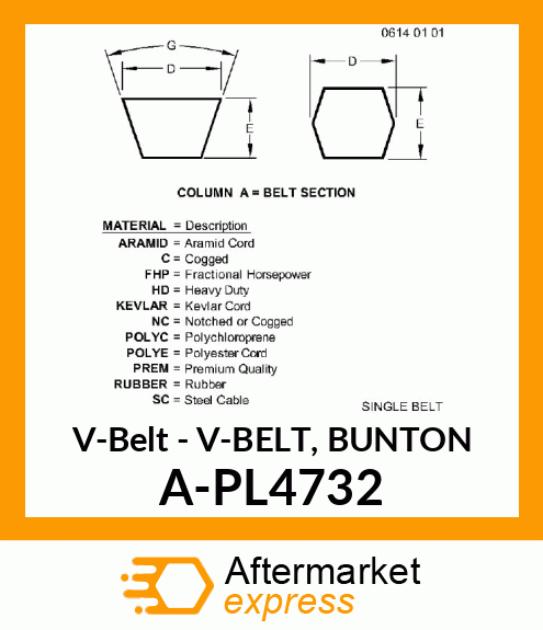 V-Belt - V-BELT, BUNTON A-PL4732