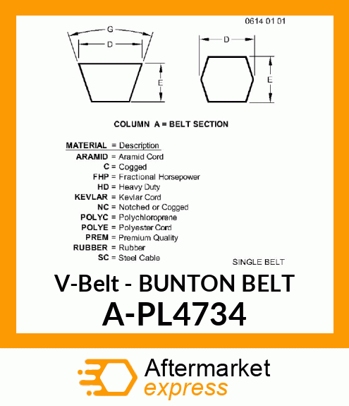 V-Belt - BUNTON BELT A-PL4734