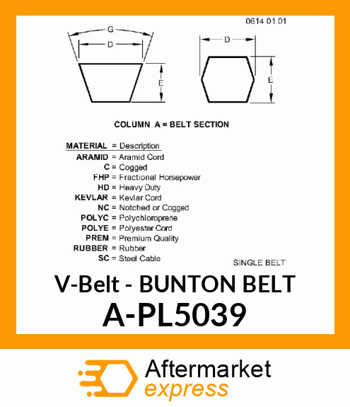 V-Belt - BUNTON BELT A-PL5039