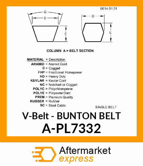 V-Belt - BUNTON BELT A-PL7332