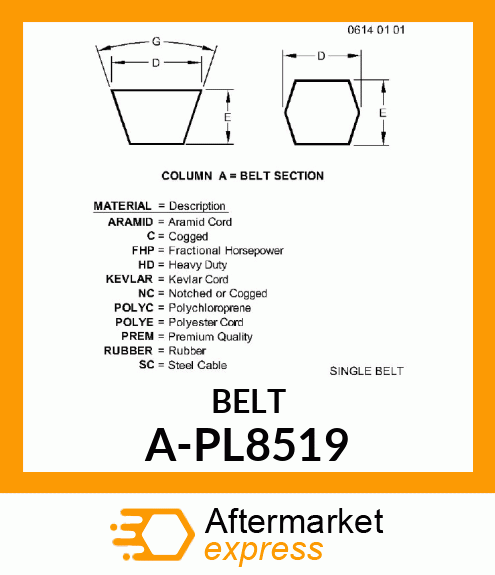 V-Belt - BUNTON BELT A-PL8519