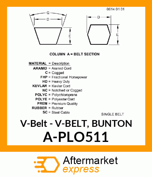 V-Belt - V-BELT, BUNTON A-PLO511