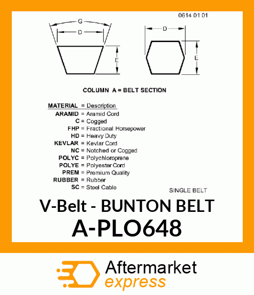 V-Belt - BUNTON BELT A-PLO648