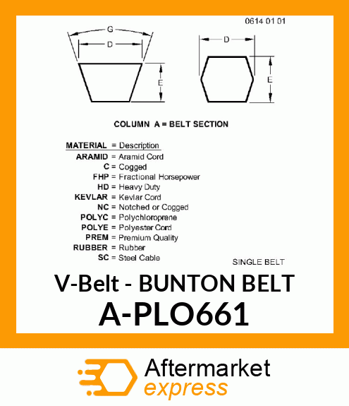 V-Belt - BUNTON BELT A-PLO661
