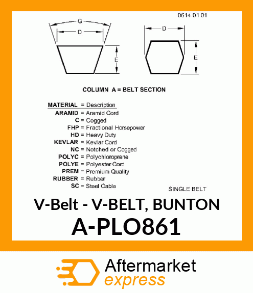 V-Belt - V-BELT, BUNTON A-PLO861