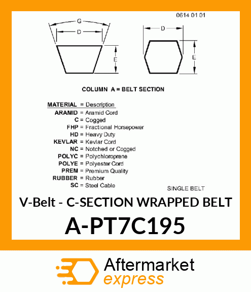 V-Belt - C-SECTION WRAPPED BELT A-PT7C195