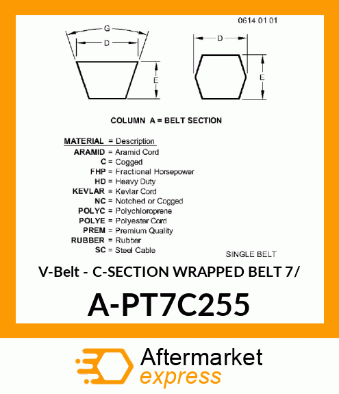 V-Belt - C-SECTION WRAPPED BELT 7/ A-PT7C255
