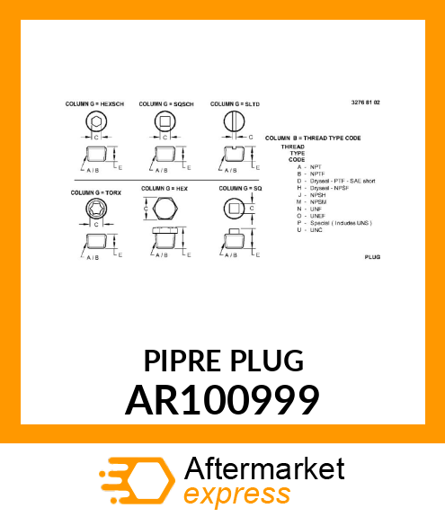 PLUG WITH GASKET AR100999