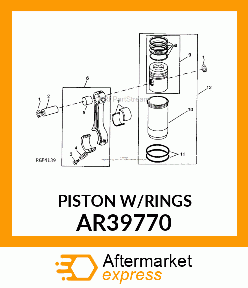 PISTON WITH RINGS (OP 900.1) PTS AR39770