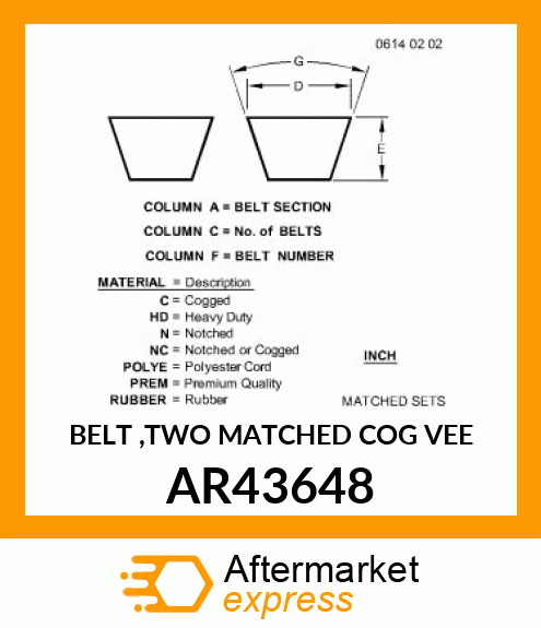 BELT ,TWO MATCHED COG VEE AR43648