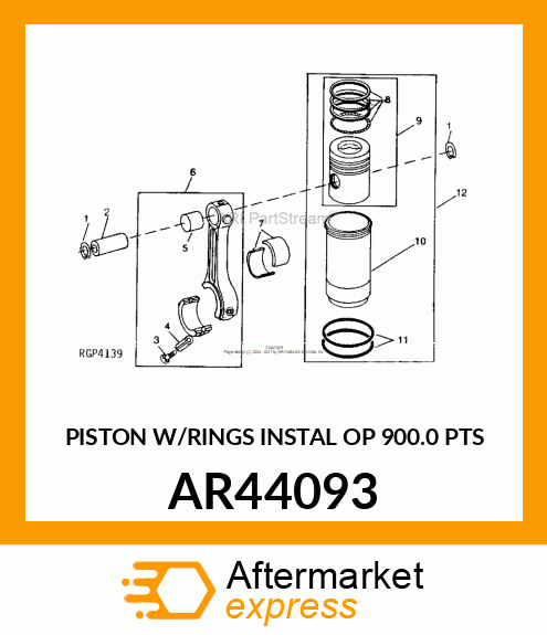 PISTON W/RINGS INSTAL(OP 900.0)PTS AR44093