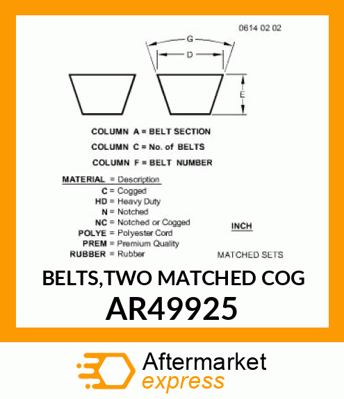 BELTS,TWO MATCHED COG AR49925