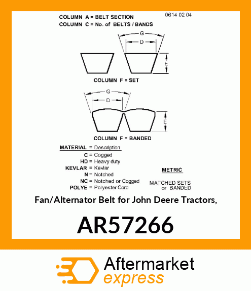 BELT, VEE, MATCHED PAIR AR57266