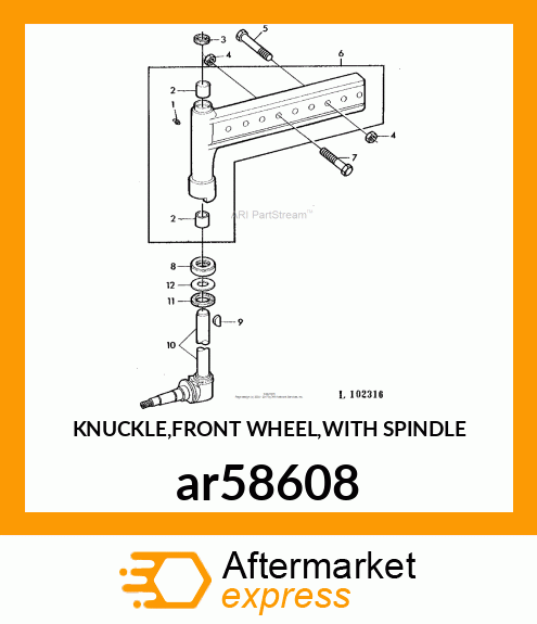 KNUCKLE,FRONT WHEEL,WITH SPINDLE ar58608