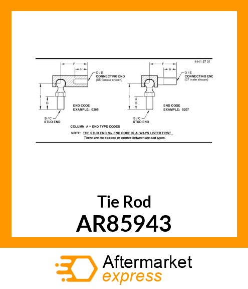 END,TIE ROD,ASSEMBLY,INNER (PARTS) AR85943
