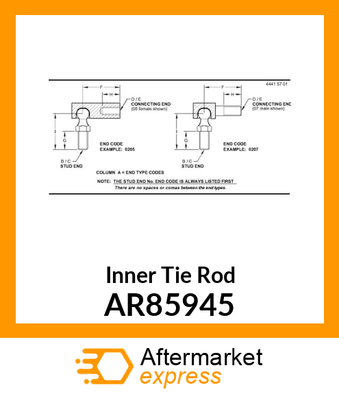 END,TIE ROD,ASSEMBLY,INNER (PARTS) AR85945