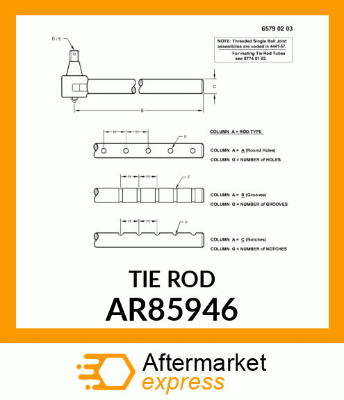 END,TIE ROD,ASSEMBLY,OUTER (PARTS) AR85946