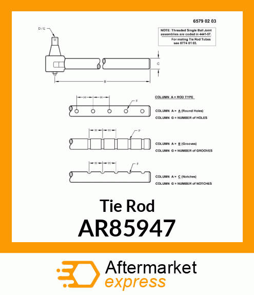 END,TIE ROD,ASSEMBLY,OUTER (PARTS) AR85947