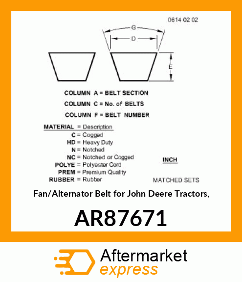 BELTS,TWO MATCHED VEE AR87671