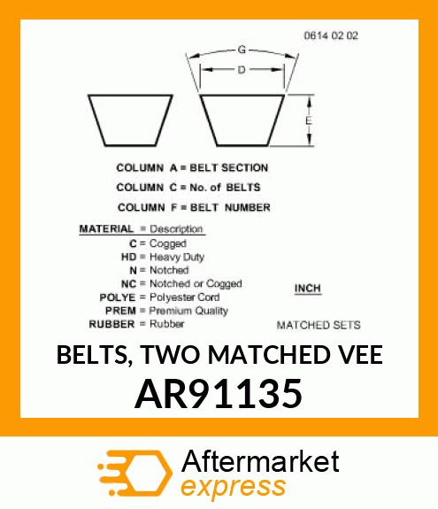 BELTS, TWO MATCHED VEE AR91135