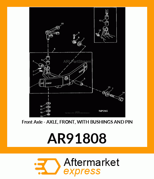 Front Axle - AXLE, FRONT, WITH BUSHINGS AND PIN AR91808