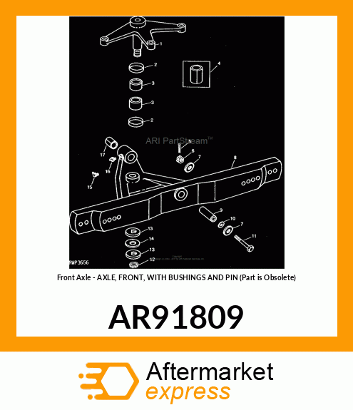 Front Axle - AXLE, FRONT, WITH BUSHINGS AND PIN (Part is Obsolete) AR91809