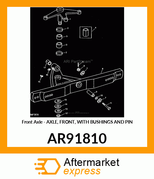 Front Axle - AXLE, FRONT, WITH BUSHINGS AND PIN AR91810