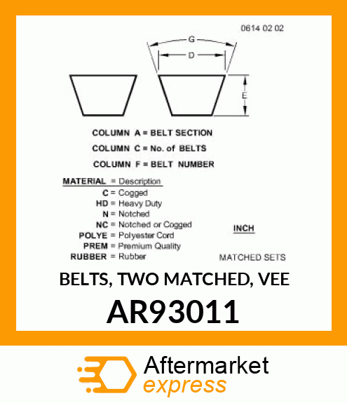 BELTS, TWO MATCHED, VEE AR93011