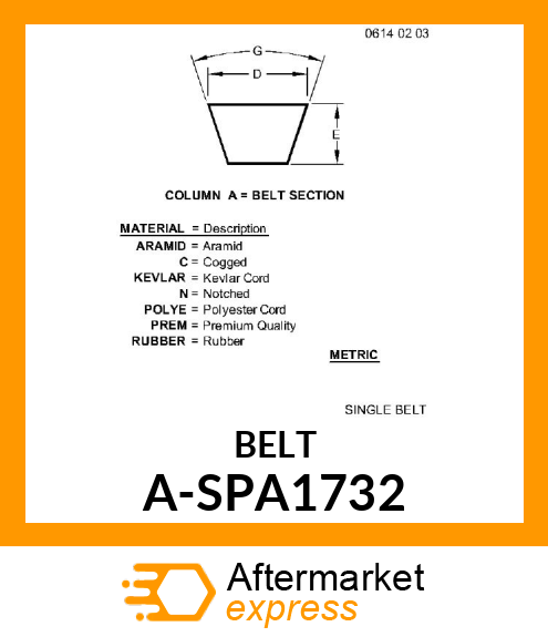 V-Belt - A-SECTION METRIC BELT A-SPA1732