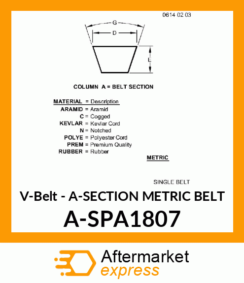 V-Belt - A-SECTION METRIC BELT A-SPA1807