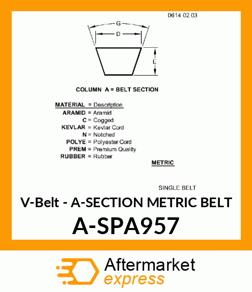 V-Belt - A-SECTION METRIC BELT A-SPA957