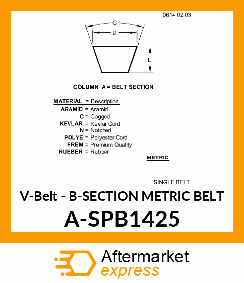 V-Belt - B-SECTION METRIC BELT A-SPB1425