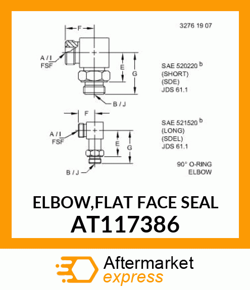 ELBOW,FLAT FACE SEAL AT117386