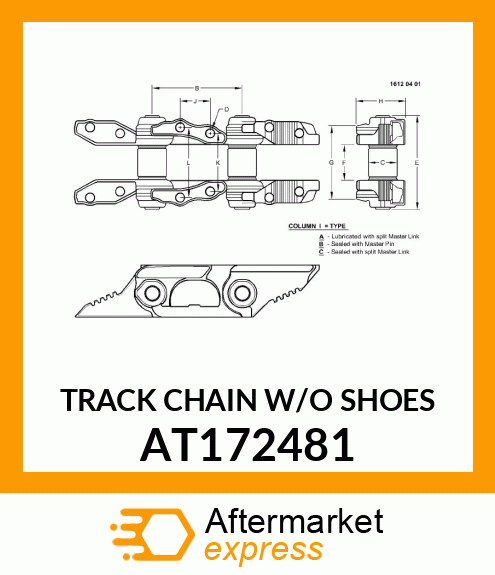 CHAIN, 43L, LUBRICATED W/O SHOES CH AT172481