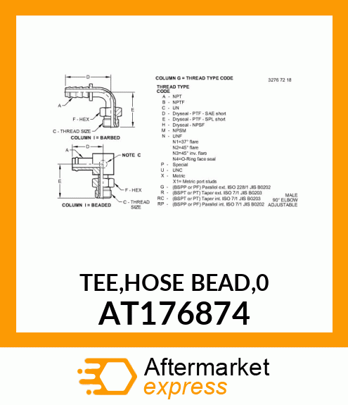 TEE,HOSE BEAD,0 AT176874