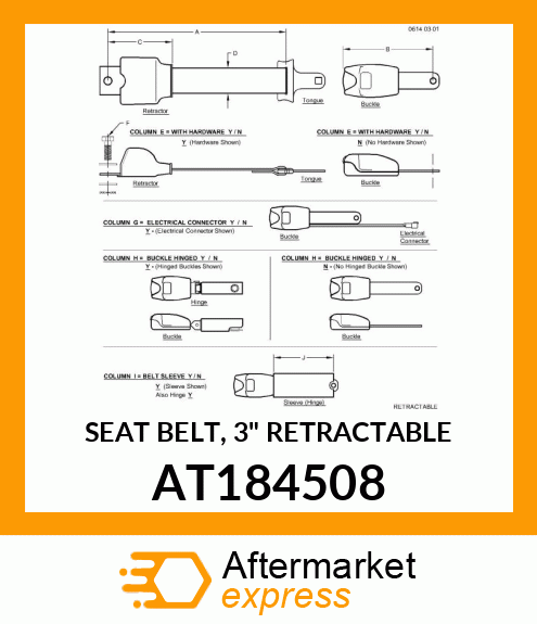 SEAT BELT, 3" RETRACTABLE AT184508