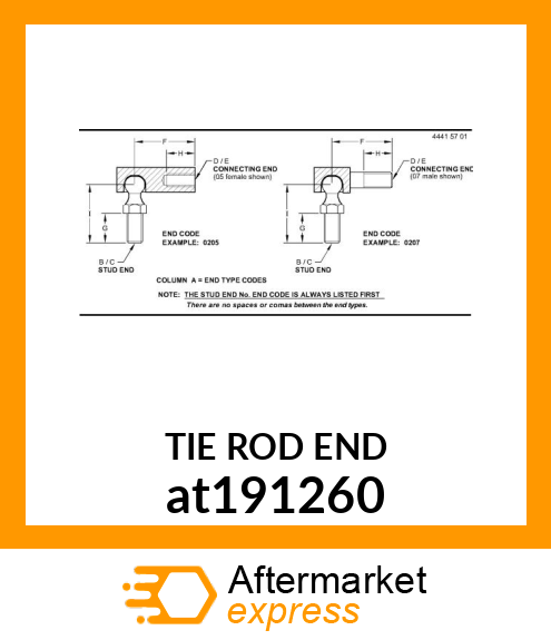 TIE ROD END, TIE ROD END RIGHT HAND at191260