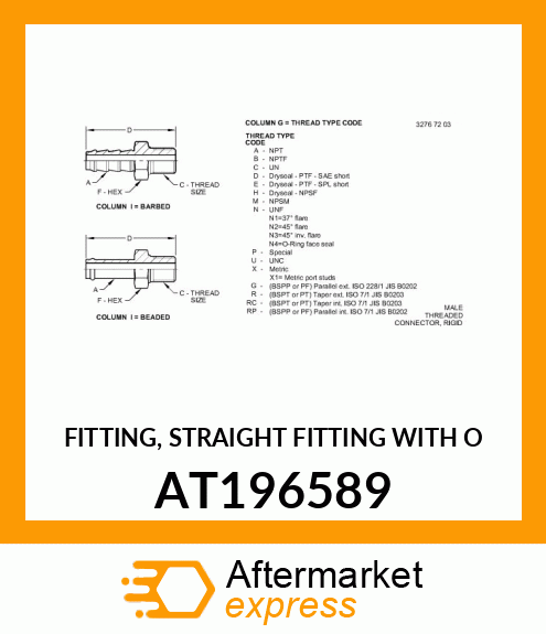 FITTING, STRAIGHT FITTING WITH O AT196589