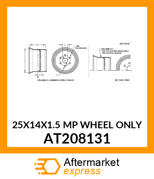 25X14X1.5 MP WHEEL ONLY AT208131