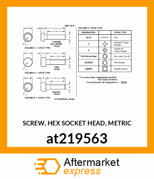 SCREW, HEX SOCKET HEAD, METRIC at219563