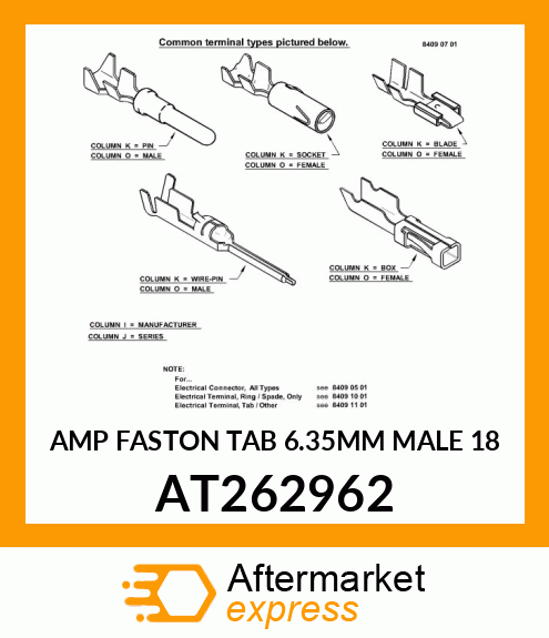 AMP FASTON TAB 6.35MM MALE 18 AT262962