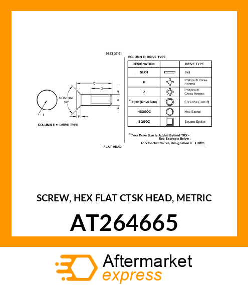 SCREW, HEX FLAT CTSK HEAD, METRIC AT264665